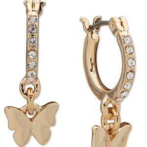 Gold-Tone Butterfly Charm Pavé Huggie Hoop Earrings